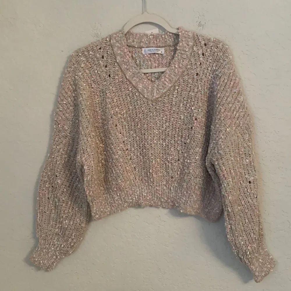 NWT Jon & Anna Casual V-Neck Multicolor Cropped Knit Sweater Women’s Size M